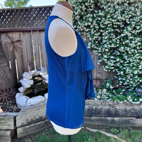 New York & Co Stretch Blue Halter Tank Blouse Metal Hardware Women’s Med - Picture 3 of 8